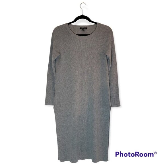 Eileen Fisher Gray Ribbed Long Sleeved Cashmere And Wool Sweater Dress Size XS - Picture 1 of 4
